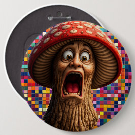 Funny screaming mushroom man pin back knapp