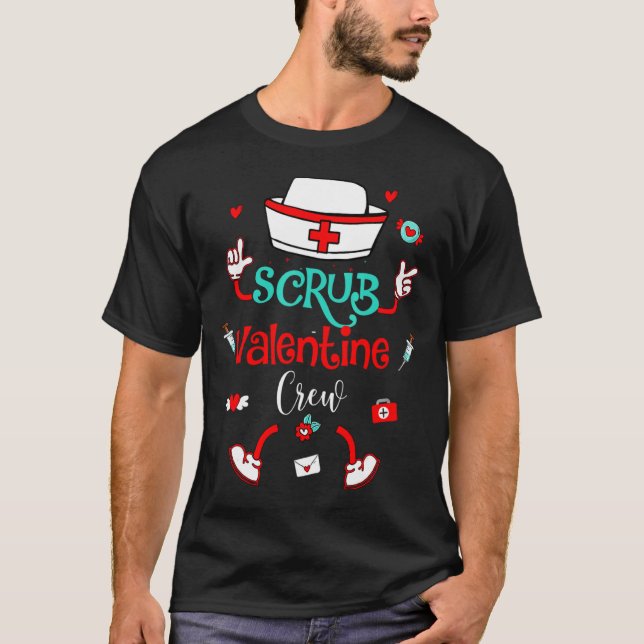 Funny Scrub Valentines Day Nurse Crew Family Group T Shirt (Framsida)