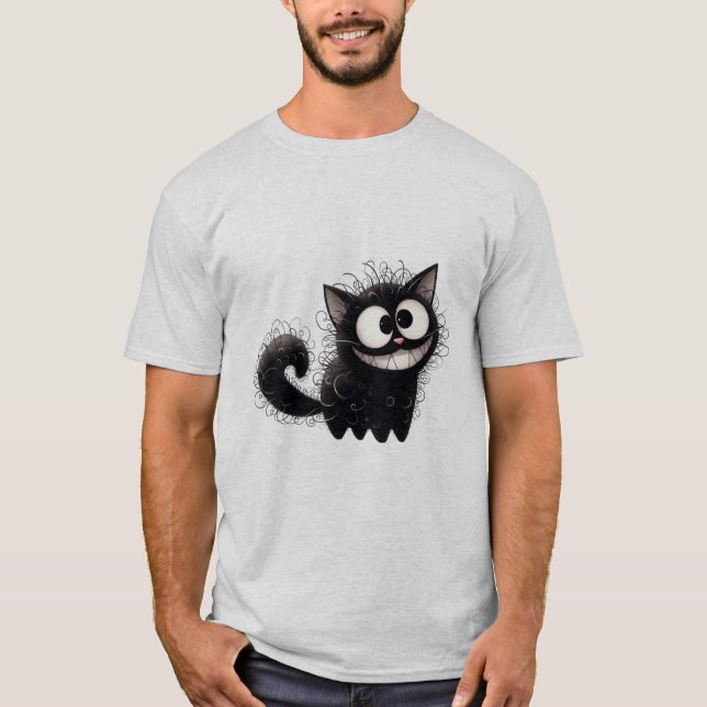 Funny Scruffy Black Cat Grin  ✨🐾🖤 T Shirt (Framsida)