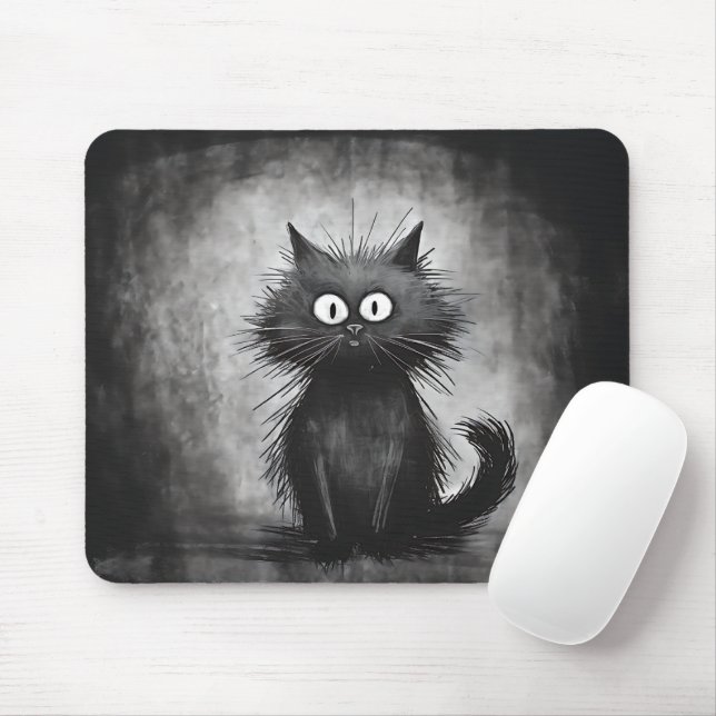 Funny SCruffy Black Cat Musmatta (Med mus)