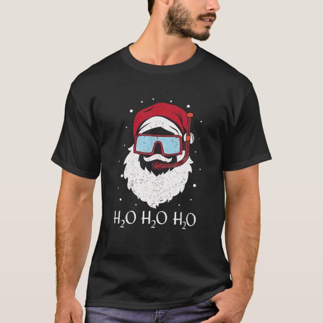 Funny Scuba Santa Claus Diving H2O H2O H2O Pun Men T Shirt (Framsida)