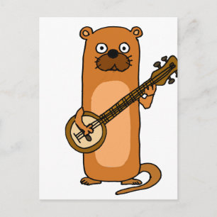 Funny Sea Otter Pay Banjo Tecknad Vykort
