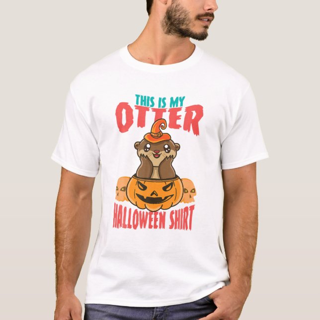 Funny Sea Otter Pumpkin Halloween Illustration Ott T Shirt (Framsida)