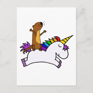 Funny Sea Otter Riding Flies Unicorn Vykort