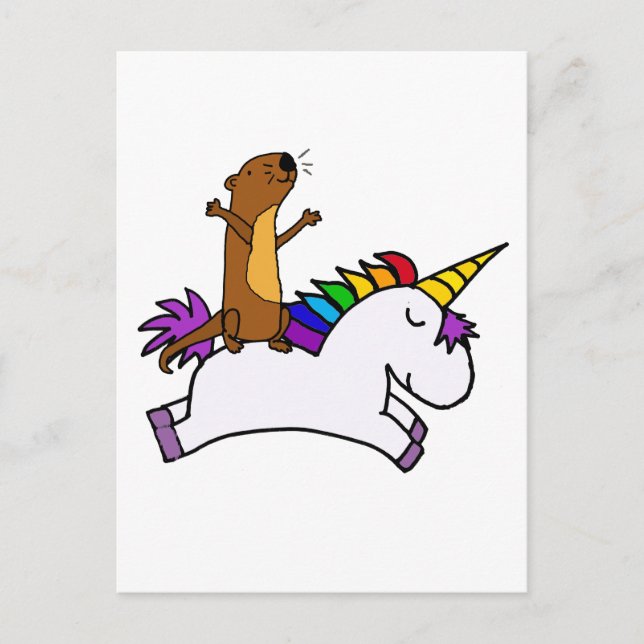Funny Sea Otter Riding Flies Unicorn Vykort (Framsida)