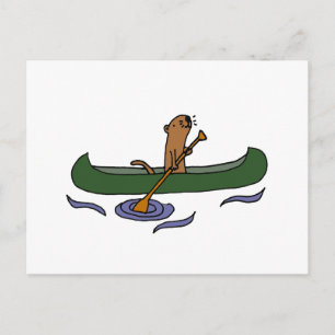 Funny Sea Otter Rwing i Canoe Vykort