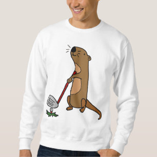 Funny Sea Otter Spelar Golf Lång Ärmad Tröja