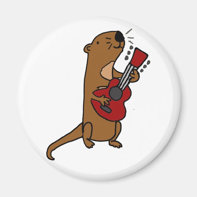 Funny Sea Otter Spelar Guitar Magnet (Framsidan)