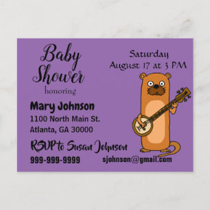 Funny Sea Otter spelar ut Banjo Baby Shower Inbjudan Vykort