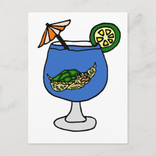 Funny Sea Turtle i Margarita Drink Vykort