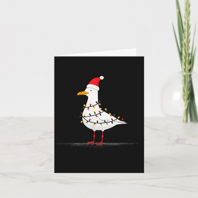 Funny Seagull Christmas Graphics Animal Lights Lov Kort (Framsida)