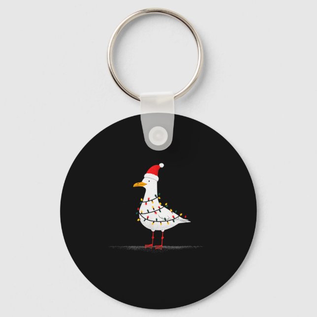 Funny Seagull Christmas Graphics Animal Lights Lov Nyckelring (Framsida)