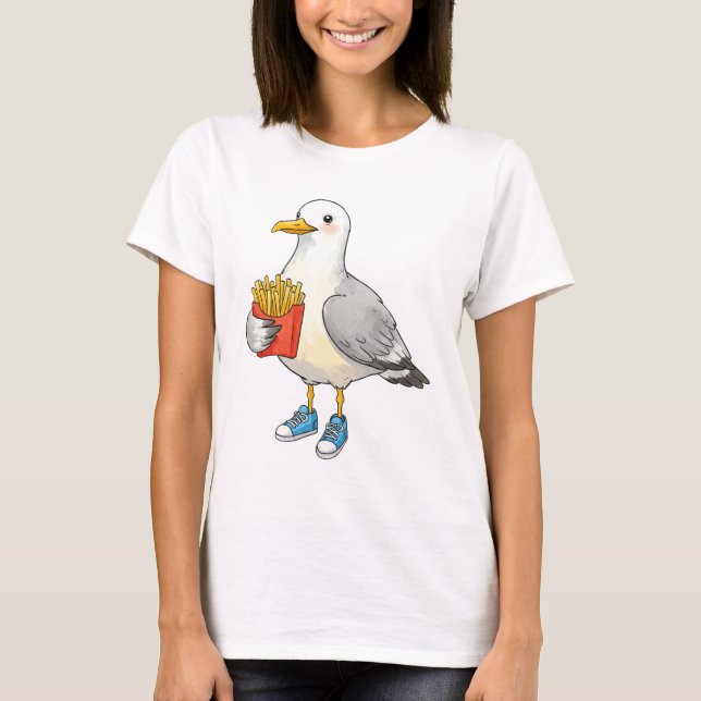 Funny Seagull Fries Sneakers T Shirt (Framsida)