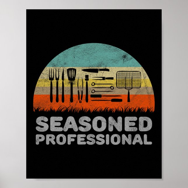 Funny Seasoned Professionell Barbecue Pun Poster (Framsidan)