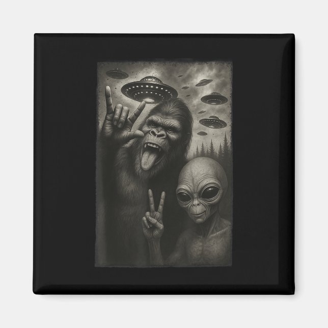 Funny Selfie Bigfoot Alien Sasquatch Sten på Hand Magnet (Framsidan)