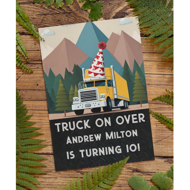 Funny semi Lastbil Birthday Equipment Party Inbjudningar (Funny transport truck birthday party invitation)