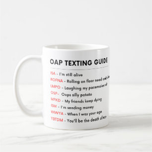 FUNNY Seniors Old Person OAP Retiree TEXTING GUIDE Kaffemugg