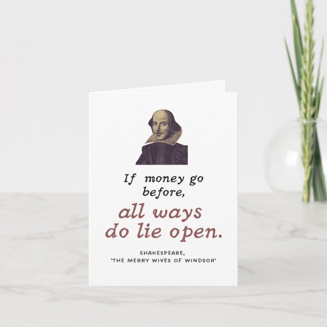 Funny Shakespeare Quote Cute Literary Money Gift Kort (Framsida)