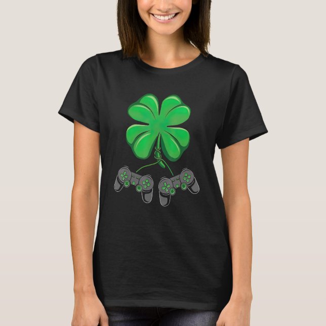 Funny Shamrock Gamer Irish Game Controller St Patr T Shirt (Framsida)