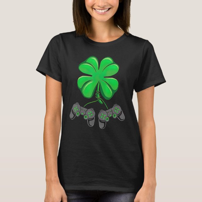 Funny Shamrock Gamer Irish Game Controller St Patr T Shirt (Framsida)