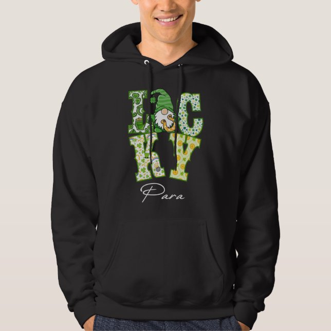 Funny Shamrock Gnome Luck Para St Patricks Day Iri Hoodie (Framsida)