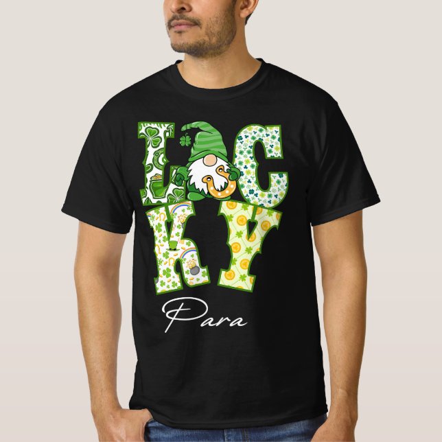 Funny Shamrock Gnome Luck Para St Patricks Day Iri T Shirt (Framsida)