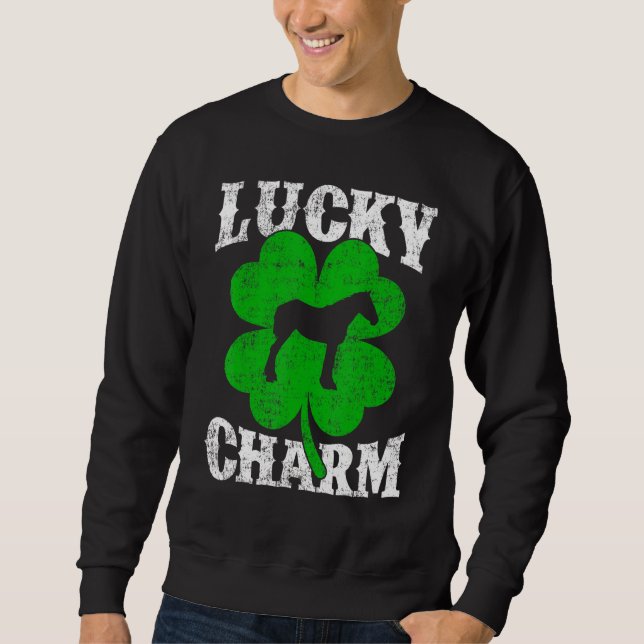 Funny Shamrock Löv Lucky Charm Mule St Patrick's Lång Ärmad Tröja (Framsida)