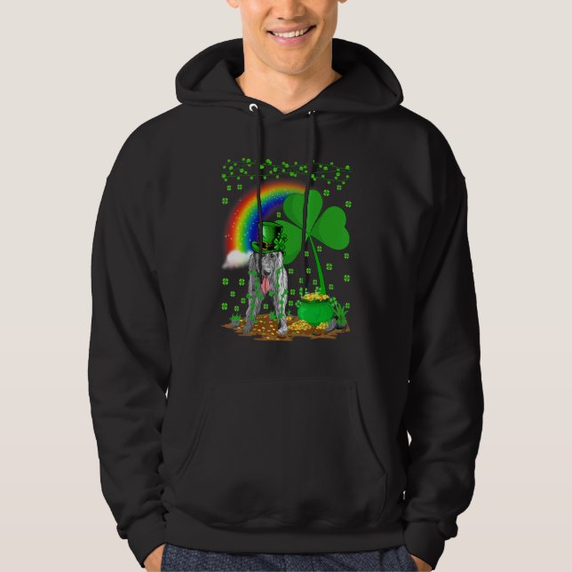 Funny Shamrock Rainbow Irish Wolfhound Hund St Pat Hoodie (Framsida)