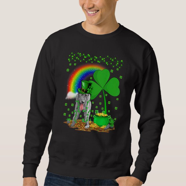Funny Shamrock Rainbow Irish Wolfhound Hund St Pat Lång Ärmad Tröja (Framsida)