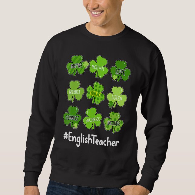 Funny Shamrock Teach Kärlek English Teacher St Pat Lång Ärmad Tröja (Framsida)