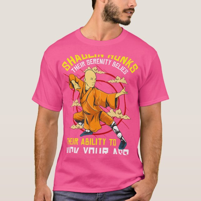 Funny Shaolin Munk Kung fu T Shirt (Framsida)