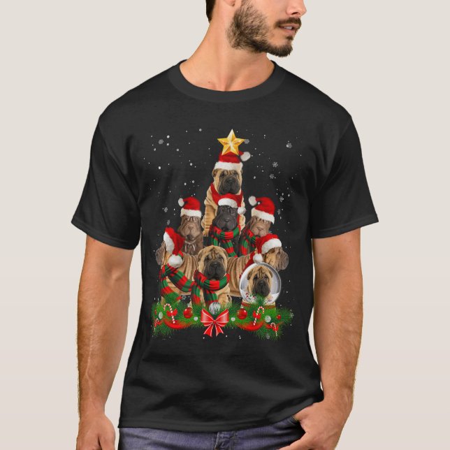 Funny Shar Pei Dog Christmasree for Men Women gift T Shirt (Framsida)