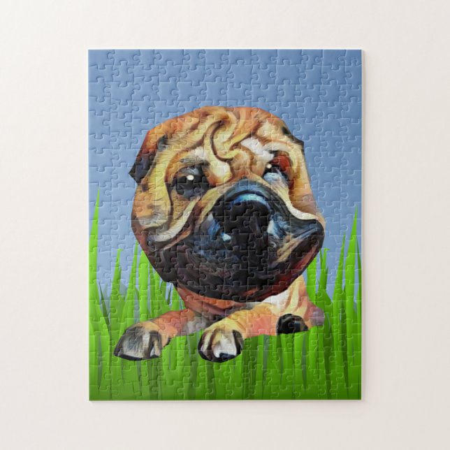 Funny Shar Pei Hund 252 Biet Puzzle Pussel (Vertikal)