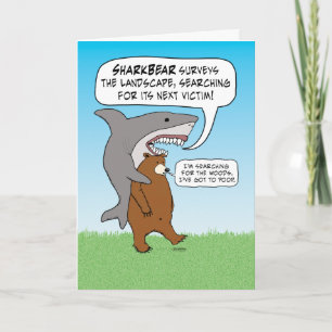 Funny Shark and Bear Quest Birthday Kort