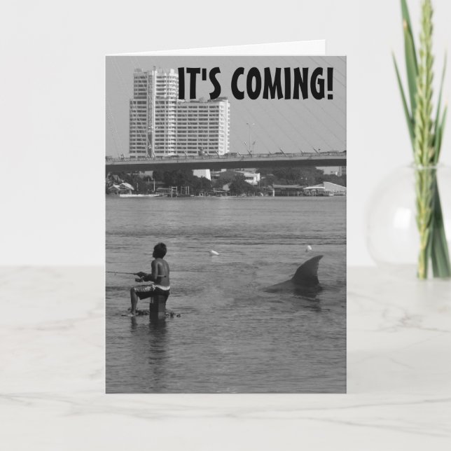 FUNNY SHARK BIRTHDAY GREETING CARD KORT (Framsida)