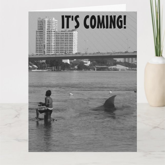 FUNNY SHARK BIRTHDAY GREETING CARD KORT (Framsida)