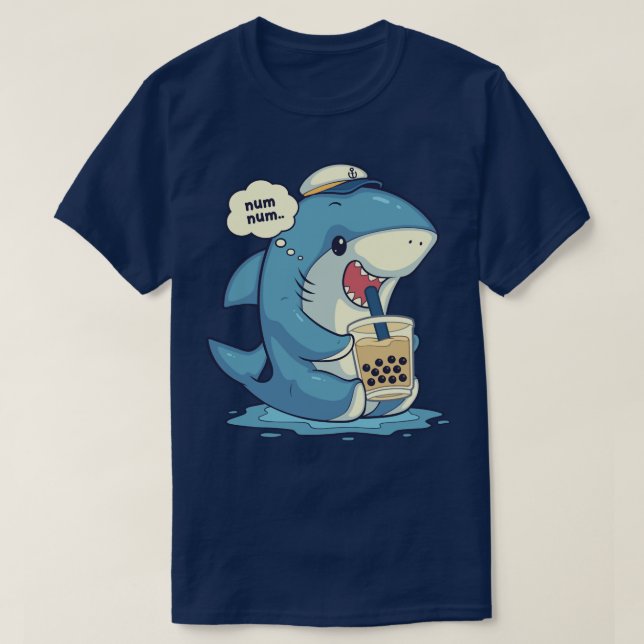 Funny Shark Boba Tea Bubble Tea Anime Shark Pullov T Shirt (Design framsida)