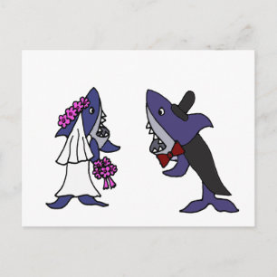 Funny Shark Bride and Groom Bröllop Tecknad Vykort