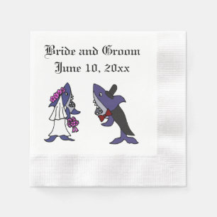 Funny Shark Bride och Groom Bröllop Art Pappersservett