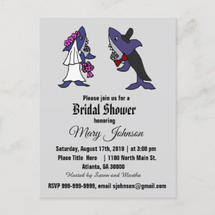 Funny Shark Bride och Groom Bröllop Inbjudan Vykort