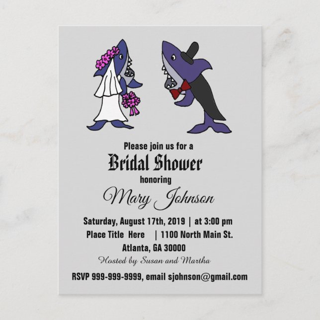 Funny Shark Bride och Groom Bröllop Inbjudan Vykort (Framsida)