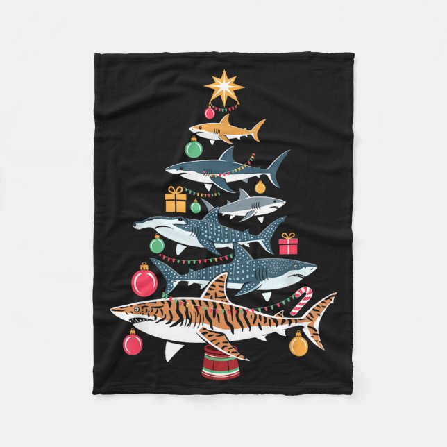 Funny Shark Christmas Tree  Fleecefilt (Framsidan)