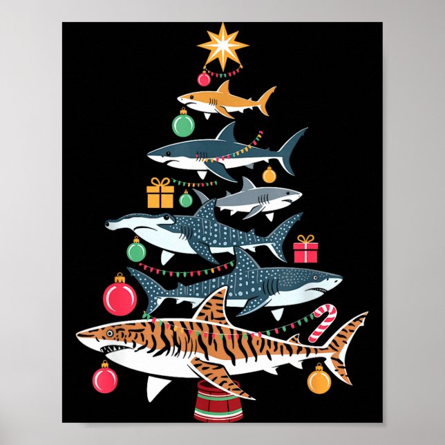 Funny Shark Christmas Tree  Poster (Framsidan)