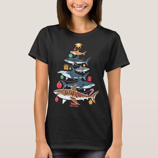 Funny Shark Christmas Tree  T Shirt (Framsida)