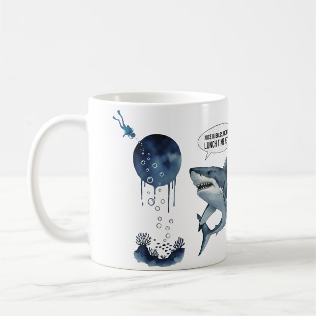 Funny shark diver lunch time :nice bubbles bro kaffemugg (Vänster)