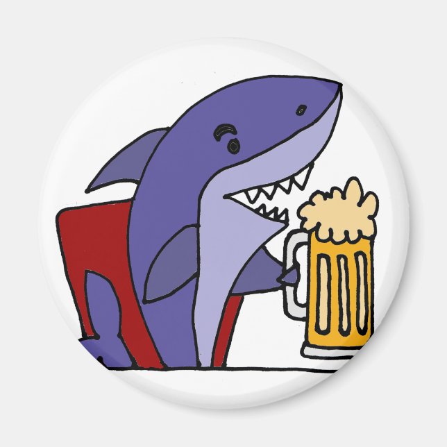 Funny Shark Drinking Beer Magnet (Framsidan)