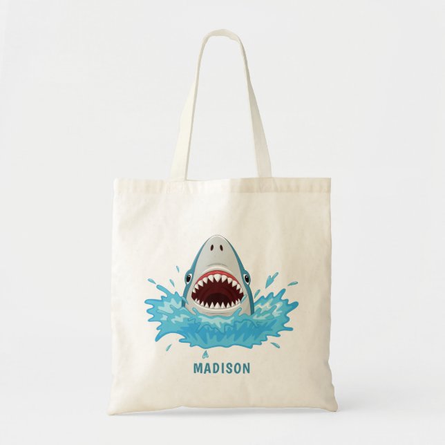 Funny Shark-eget namn tote bags Tygkasse (Framsidan)
