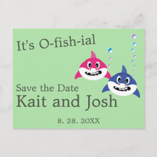 Funny Shark Fish Theme Bröllop spara datum Vykort