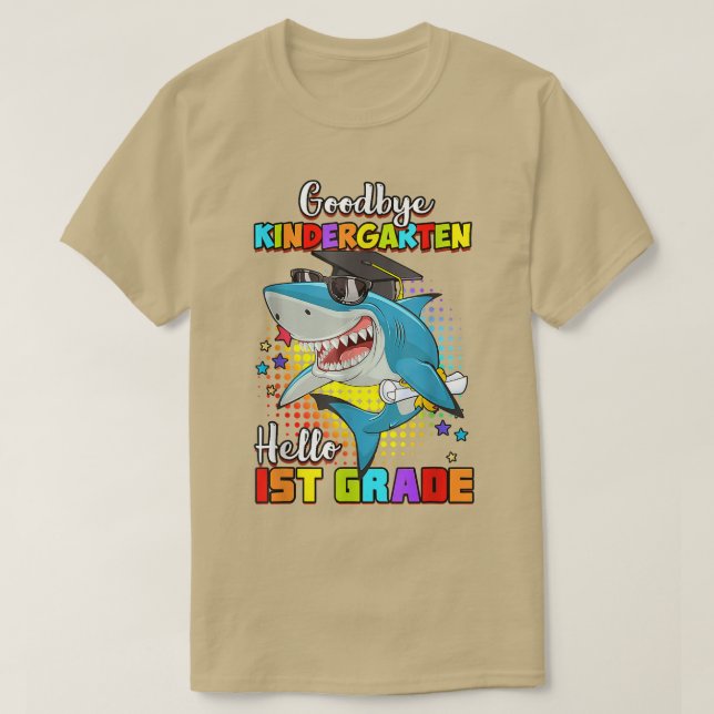 Funny Shark Goodbye Kindergarten Graduation Hello  T Shirt (Design framsida)