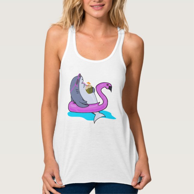 Funny Shark i Bassäng designad hoodie-sweatshirt Linne Med Racerback (Framsida)